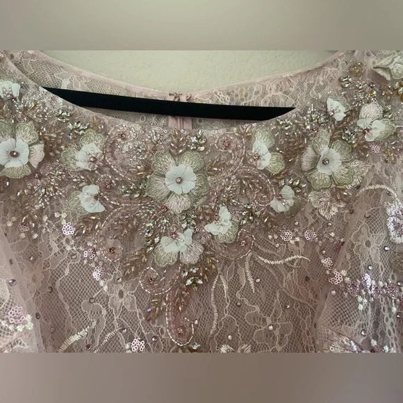 Mac Duggal Size 10 Blush Pink Beaded Floral Lace Midi Dress NWT Formal Cocktail - Picture 4 of 15
